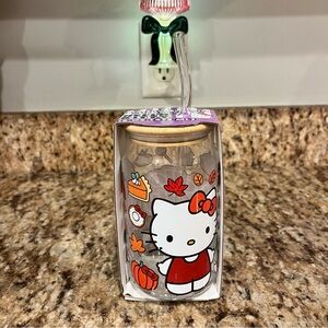 New Sanrio Hello Kitty Fall Pumpkin Glass Cup Wood Lid Kawaii Leaves Tumbler